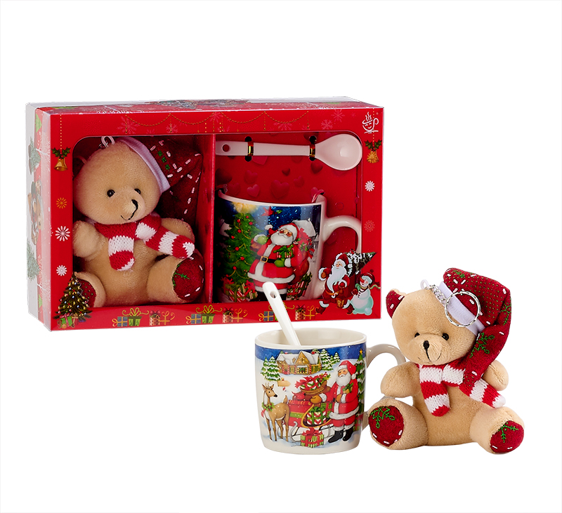 201-72014 ΚΕΡΑΜΙΚΗ ΧΡΙΣΤΟΥΓΕΝΝΙΑΤΙΚΗ ΚΟΥΠΑ 2 ΣΧΕΔΙΩΝ ΜΕ ΑΡΚΟΥΔΑΚΙ-ΜΠΡΕΛΟΚ & ΚΟΥΤΑΛΙ ΣΕ ΣΥΣΚΕΥΑΣΙΑ ΔΩΡΟΥ Φ7x7.5 - Image 1