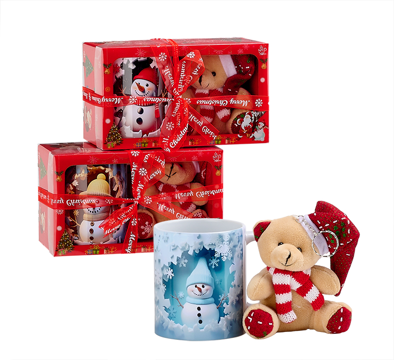 201-72015 ΚΕΡΑΜΙΚΗ ΧΡΙΣΤΟΥΓΕΝΝΙΑΤΙΚΗ ΚΟΥΠΑ & ΑΡΚΟΥΔΑΚΙ-ΜΠΡΕΛΟΚ ΣΕ ΣΥΣΚΕΥΑΣΙΑ ΔΩΡΟΥ 3 ΣΧΕΔΙΩΝ Φ8x9.5cm - Image 1