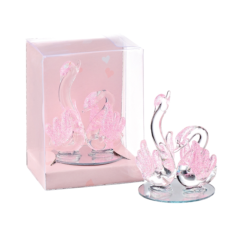 202-90181 ΓΥΑΛΙΝΗ ΜΠΟΜΠΟΝΙΕΡΑ ΚΥΚΝΟΙ ΡΟΖ ΣΕ PVC ΚΟΥΤΑΚΙ 6x5x8cm - Image 1