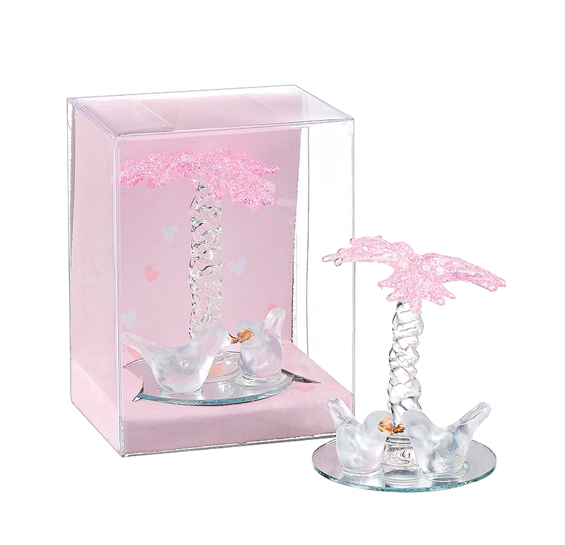 202-9021 ΓΥΑΛΙΝΗ ΜΠΟΜΠΟΝΙΕΡΑ ΠΕΡΙΣΤΕΡΑΚΙΑ ΡΟΖ ΦΟΙΝΙΚΑΣ ΣΕ PVC ΚΟΥΤΑΚΙ 6x5x8cm - Image 1