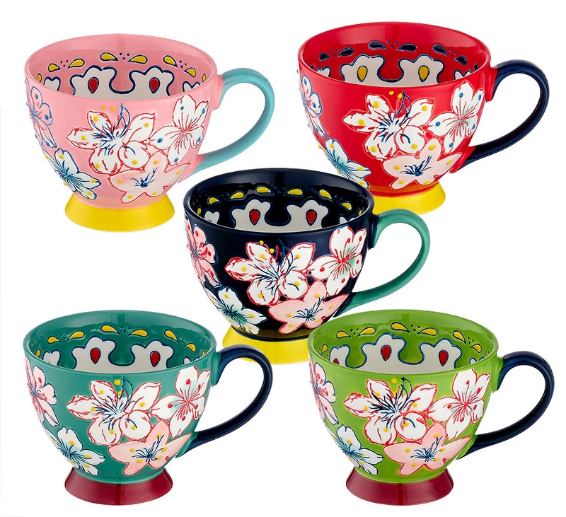 801-72171 ΚΟΥΠΑ ΠΟΡΣΕΛΑΝΙΝΗ ΜΕ ΛΟΥΛΟΥΔΙΑ ΖΩΓΡΑΦΙΣΜΕΝΗ ΣΤΟ ΧΕΡΙ 4 ΧΡΩΜΑΤΩΝ Φ11x9cm - Image 1