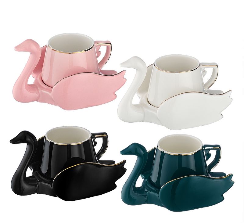 801-72180 ΠΟΡΣΕΛΑΝΙΝΟ ΣΕΤ ΦΛΥΤΖΑΝΙ ΚΑΦΕ & ΠΙΑΤΑΚΙ ΚΥΚΝΟΣ ΣΕ 4 ΧΡΩΜΑΤΑ 13x9.5x7.5cm - Image 1