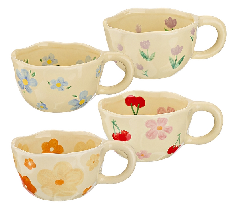 801-72181 ΚΟΥΠΑ ΠΟΡΣΕΛΑΝΙΝΗ ΜΕ ΛΟΥΛΟΥΔΙΑ ΖΩΓΡΑΦΙΣΜΕΝΗ ΣΤΟ ΧΕΡΙ 4 ΣΧΕΔΙΩΝ Φ10x6.5cm - Image 1