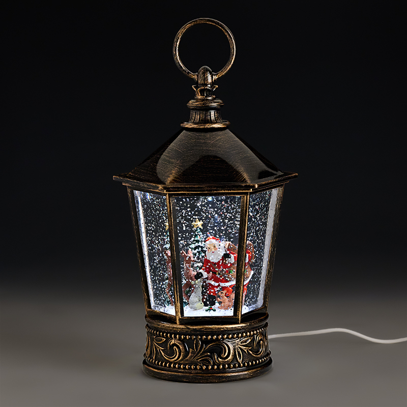 803-72322 ΜΕΤΑΛΛΙΚΟ ΔΙΑΚΟΣΜΗΤΙΚΟ ΦΑΝΑΡΙ-ΧΙΟΝΟΜΠΑΛΑ ΜΕ USB ΑΓΙΟΣ ΒΑΣΙΛΗΣ 14.5x12x25.5cm - Image 1