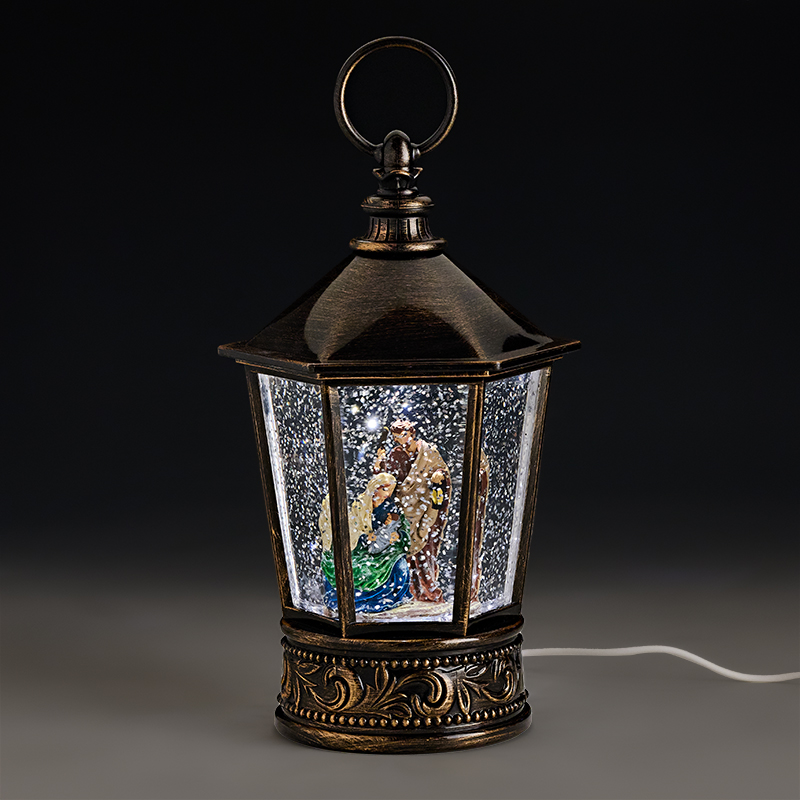 803-72323 ΜΕΤΑΛΛΙΚΟ ΔΙΑΚΟΣΜΗΤΙΚΟ ΦΑΝΑΡΙ-ΧΙΟΝΟΜΠΑΛΑ ΜΕ USB ΦΑΤΝΗ 14.5x12x25.5cm - Image 1