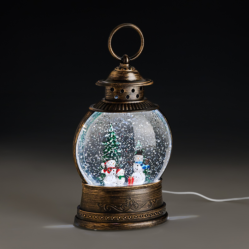 803-72325 ΜΕΤΑΛΛΙΚΟ ΔΙΑΚΟΣΜΗΤΙΚΟ ΦΑΝΑΡΙ-ΧΙΟΝΟΜΠΑΛΑ ΜΕ USB ΧΙΟΝΑΝΘΡΩΠΟΙ 12.5x7.5x24.5cm - Image 1