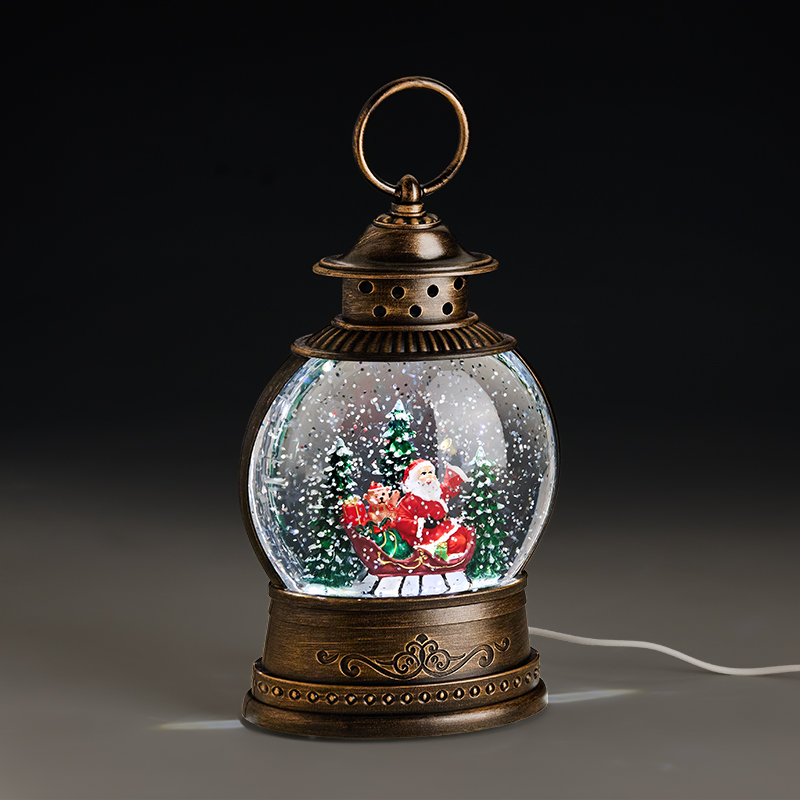 803-72326 ΜΕΤΑΛΛΙΚΟ ΔΙΑΚΟΣΜΗΤΙΚΟ ΦΑΝΑΡΙ-ΧΙΟΝΟΜΠΑΛΑ ΜΕ USB ΑΓΙΟΣ ΒΑΣΙΛΗΣ 12.5x7.5x24.5cm - Image 1